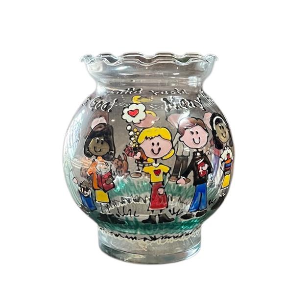 Clear Ivy Bowl Ruffled Hand Painted Vase "MANY HANDS, MANY MINDS... ONE GOD" NEW - Picture 4 of 6